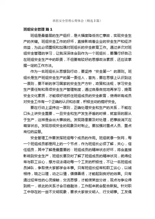 班组安全管理心得体会（精选3篇）