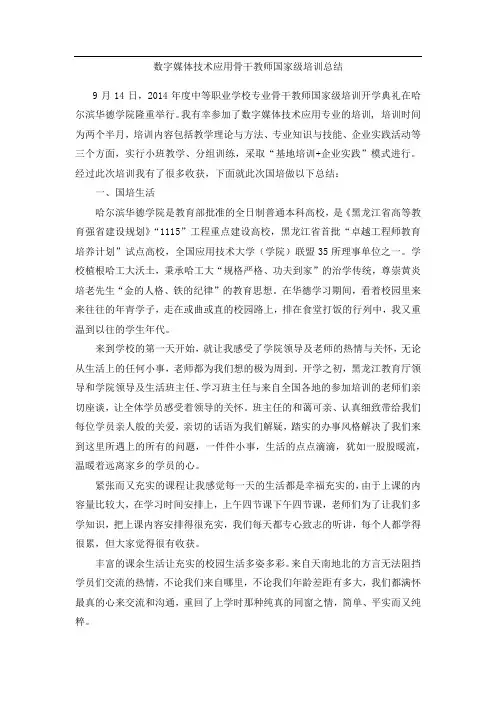 数字媒体技术应用骨干教师国家级培训总结