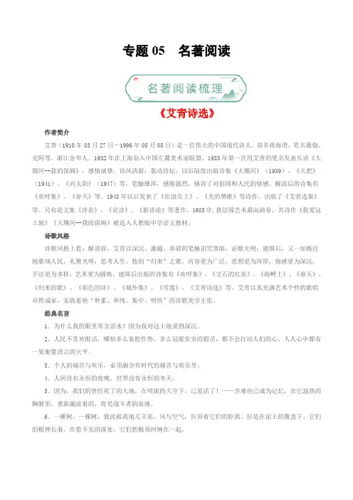 中考人教版九年级语文上册专题5名著阅读(原卷版)