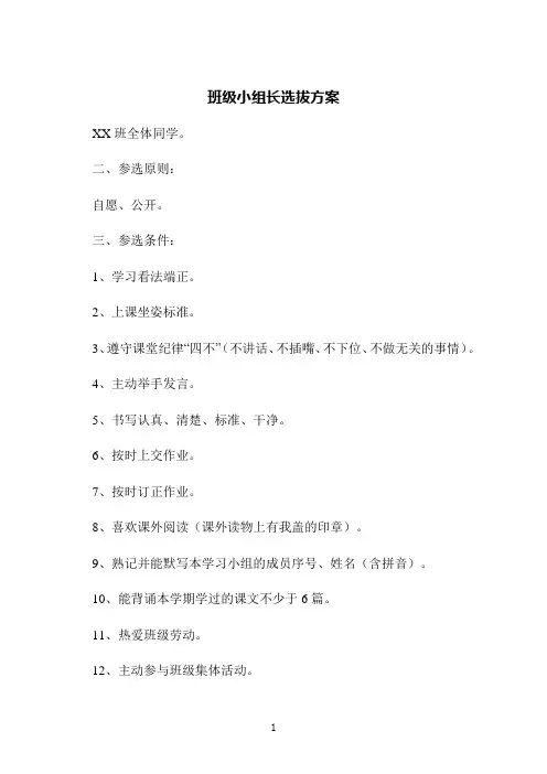 班级小组长选拔方案