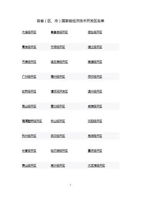 各省(区、市)国家级经济技术开发区名单