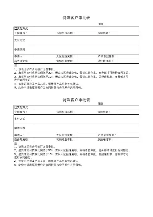 介绍费审批表 特殊客户介绍费审批申请表