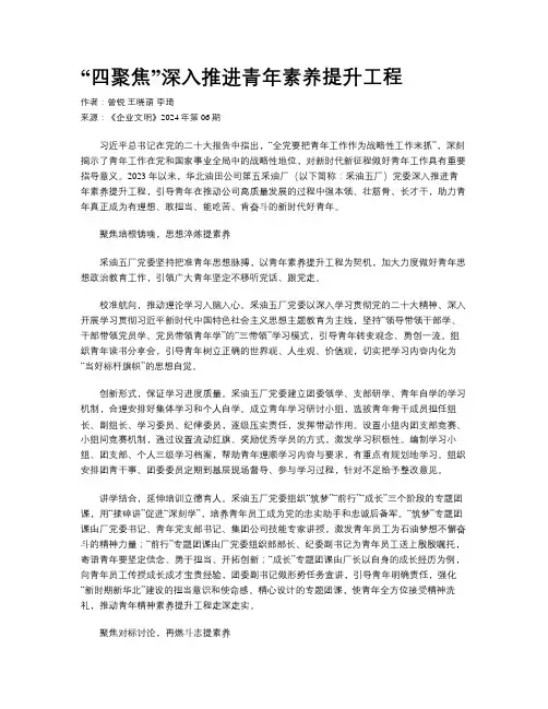 “四聚焦”深入推进青年素养提升工程