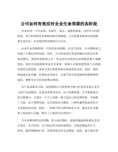公司如何有效应对企业生命周期的各阶段