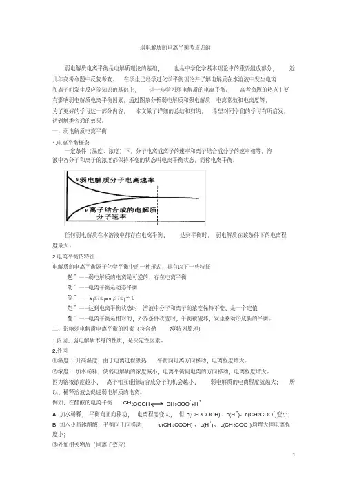 高考化学重点复习专项：弱电解质的电离平衡考点归纳