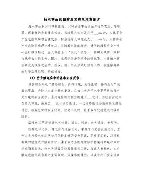 触电事故的预防及其应急预案范文（3篇）