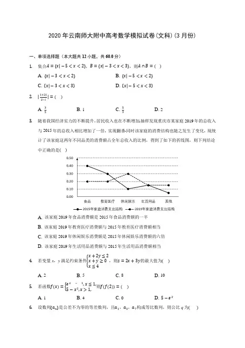 2020年云南师大附中高考数学模拟试卷(文科)(3月份)(有解析)