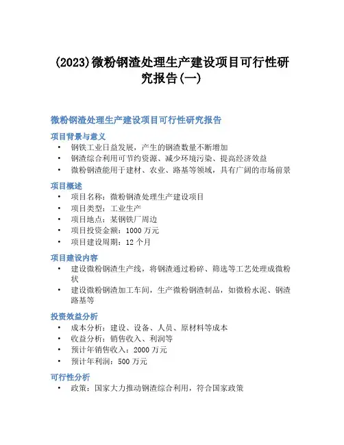 (2023)微粉钢渣处理生产建设项目可行性研究报告(一)