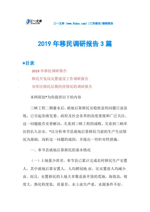 2019年移民调研报告3篇