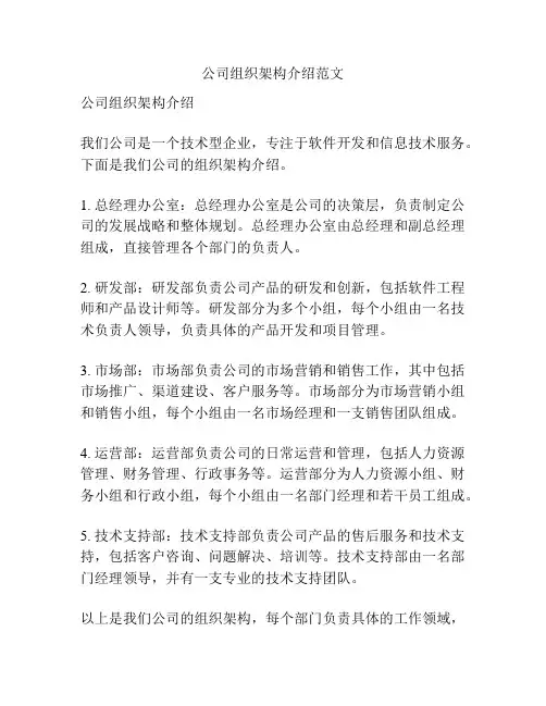 公司组织架构介绍范文