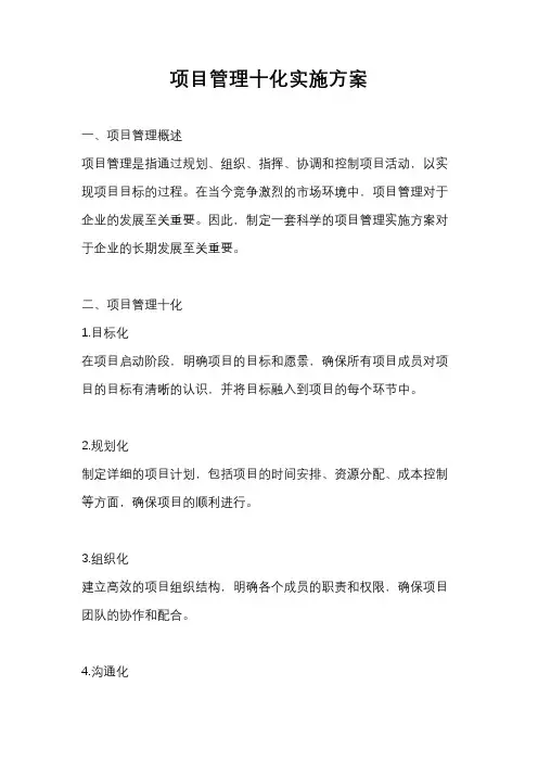 项目管理十化实施方案