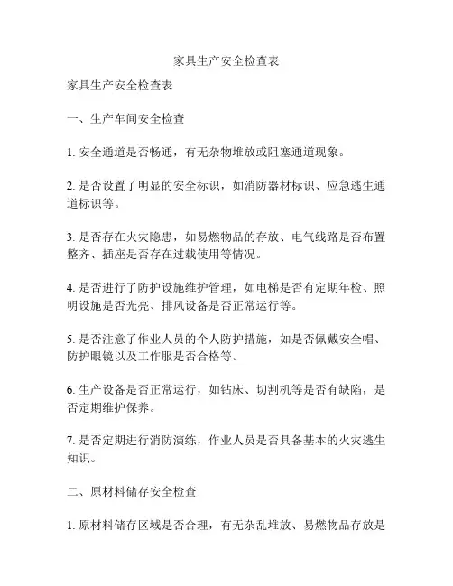 家具生产安全检查表