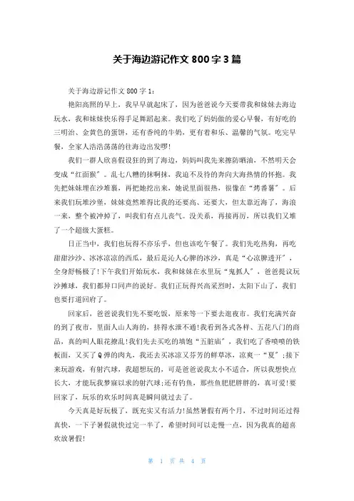 关于海边游记作文800字3篇