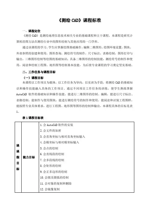《测绘CAD》课程标准