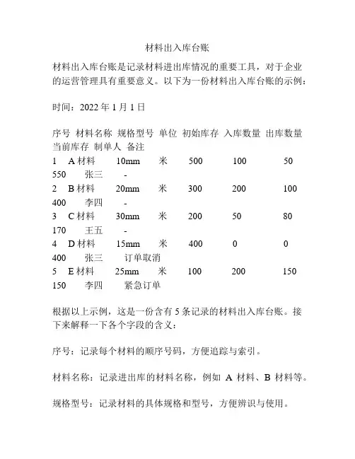 材料出入库台账