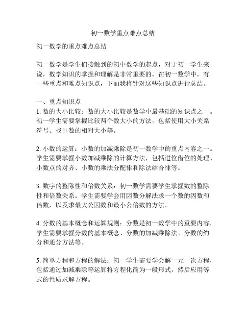 初一数学重点难点总结