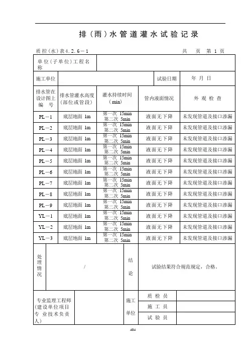 排(雨)水管道灌水试验记录