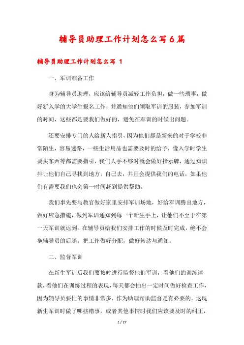 辅导员助理工作计划怎么写6篇