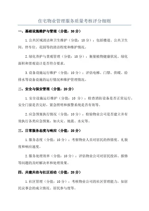 住宅物业管理服务质量考核评分细则
