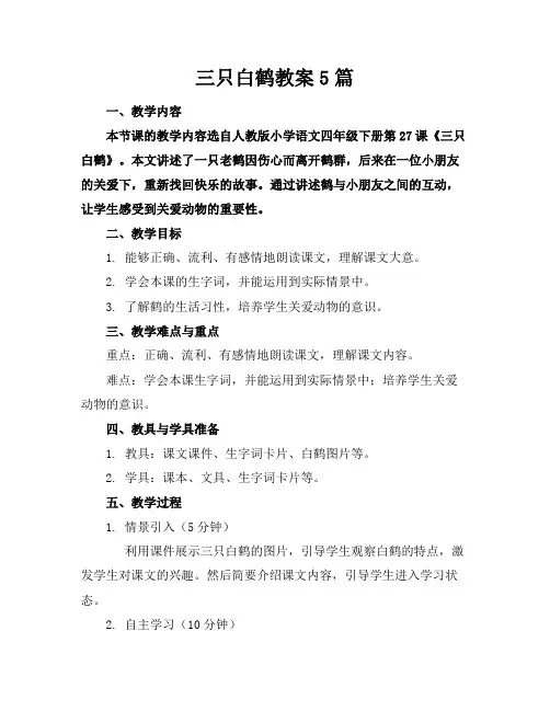 三只白鹤教案5篇