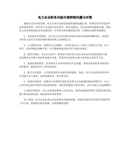 电力企业财务风险内部控制问题与对策