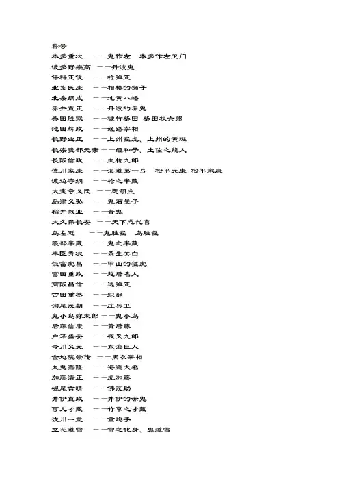 日本战国人物别名