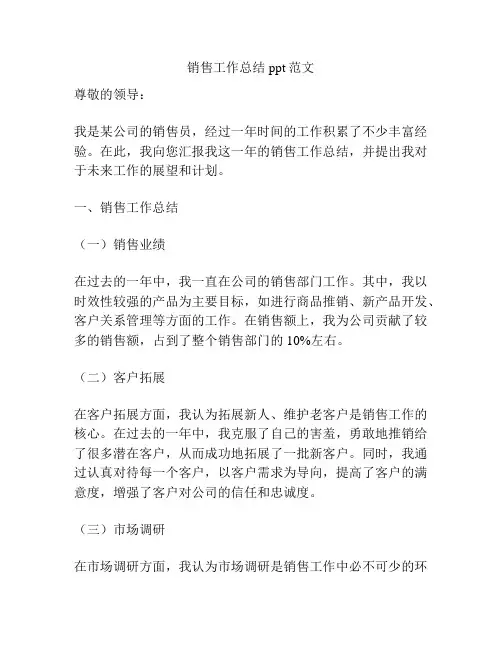 销售工作总结ppt范文