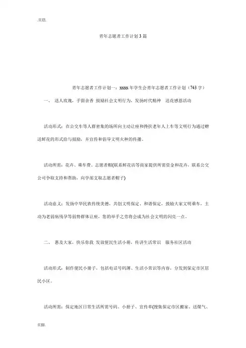 青年志愿者工作计划3篇