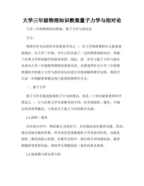 大学三年级物理知识教案量子力学与相对论