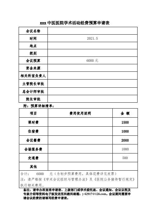 学术活动经费预算表