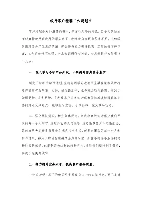 银行客户经理工作规划书（3篇）