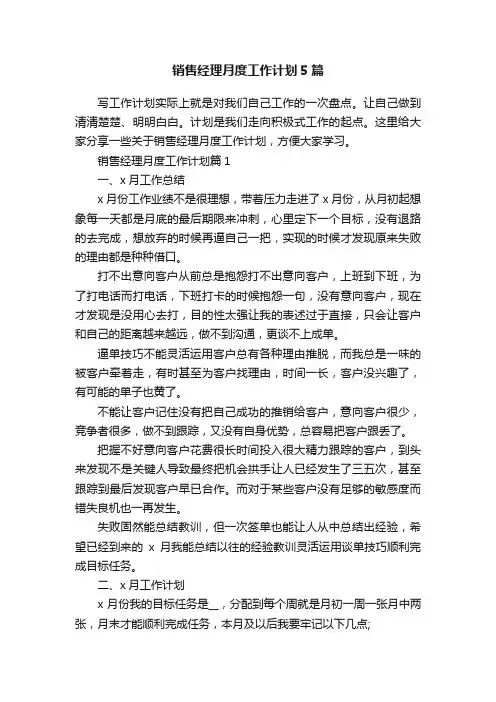 销售经理月度工作计划5篇