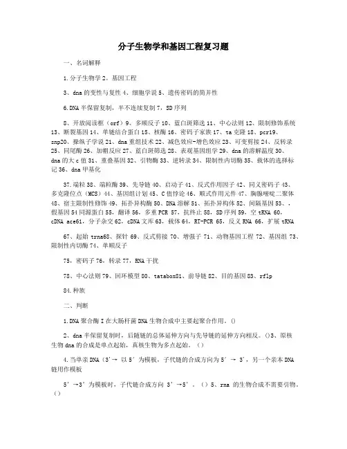分子生物学和基因工程复习题