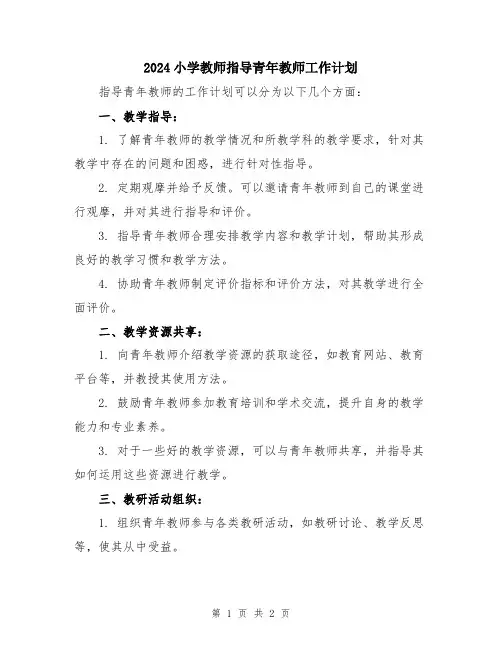 2024小学教师指导青年教师工作计划