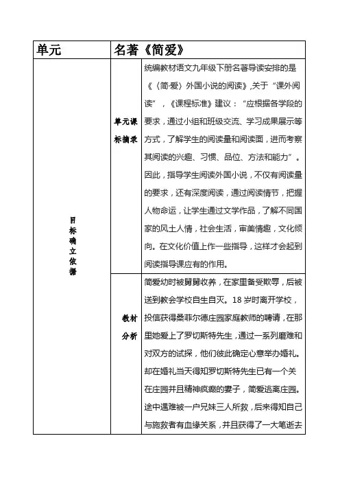 名著阅读《简爱》公开课一等奖教学设计