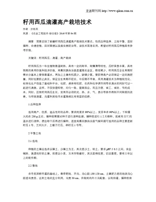 籽用西瓜滴灌高产栽培技术