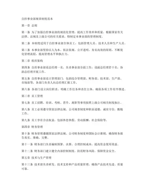 自控事业部规章制度范本
