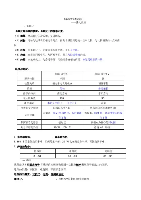 新浙教版七年级上科学3.2地球仪和地图