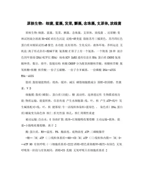 原核生物：细菌,蓝藻,发菜,颤藻,念珠藻,支原体,放线菌