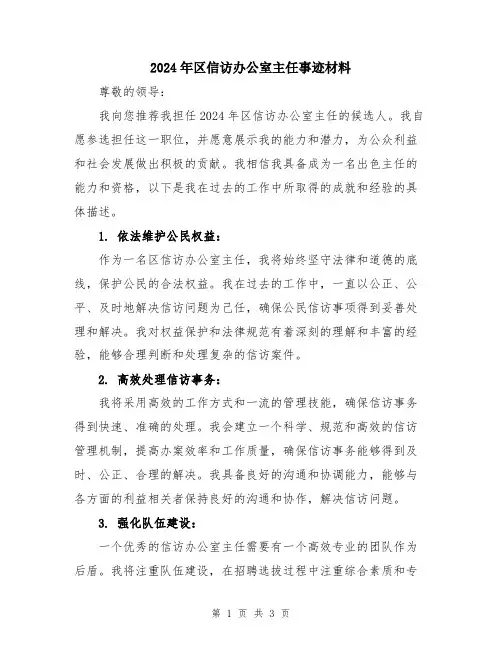 2024年区信访办公室主任事迹材料