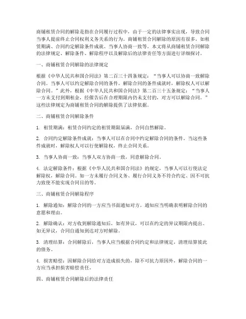 关于商铺租赁合同的解除