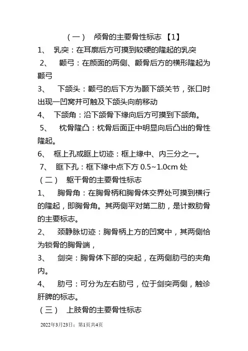 全身重要的骨性标志和肋计数标志