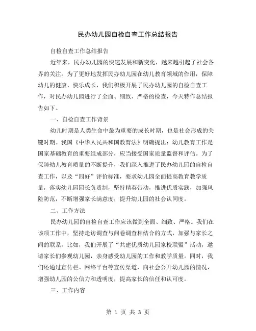 民办幼儿园自检自查工作总结报告