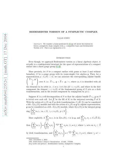 Reidemeister torsion of a symplcetic complex