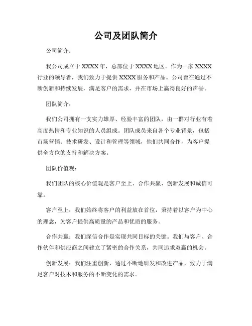 公司及团队简介