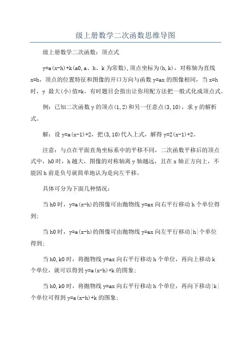 九年级上册数学二次函数思维导图