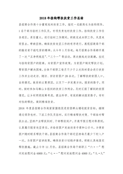 2018年挂钩帮扶扶贫工作总结.doc