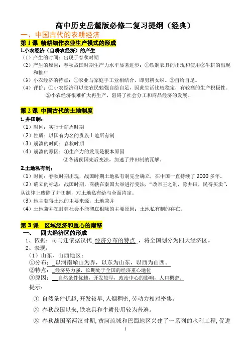 高中历史岳麓必修二复习提纲