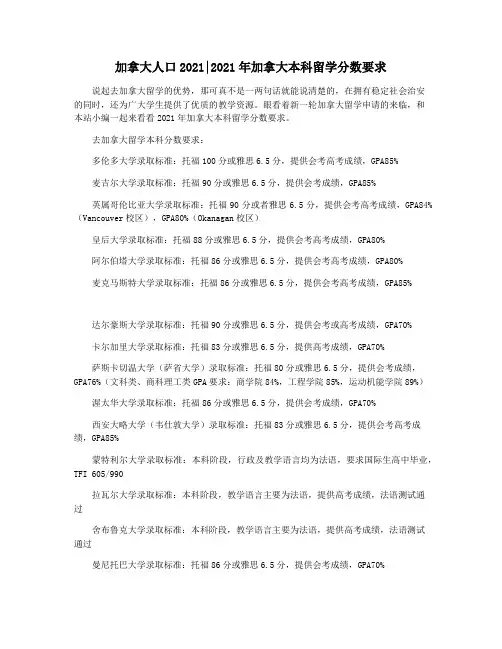 加拿大人口20212021年加拿大本科留学分数要求