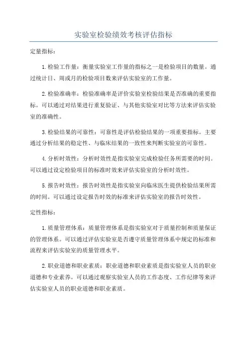 实验室检验绩效考核评估指标